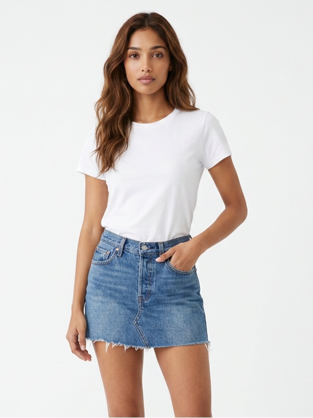 Vintage Levi’s 560 Upcycled Denim Mini Skirt | Light Wash | Size 8